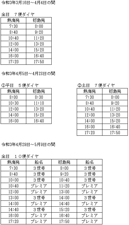 21年3月16日 火 21年5月9日 日 運航ダイヤについて 公式 初島に行こうよ 21年3月16日 火 21年5月9日 日 運航ダイヤについて 公式 初島に行こうよ